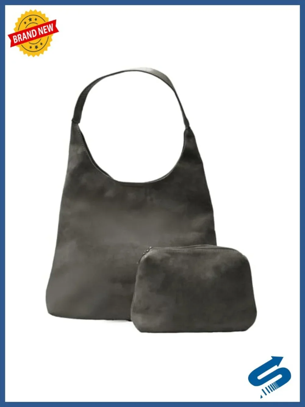 Vegan Suede Hobo Bag Set with Zipper Pouch, Tote Shoulder Bag 2-Piece